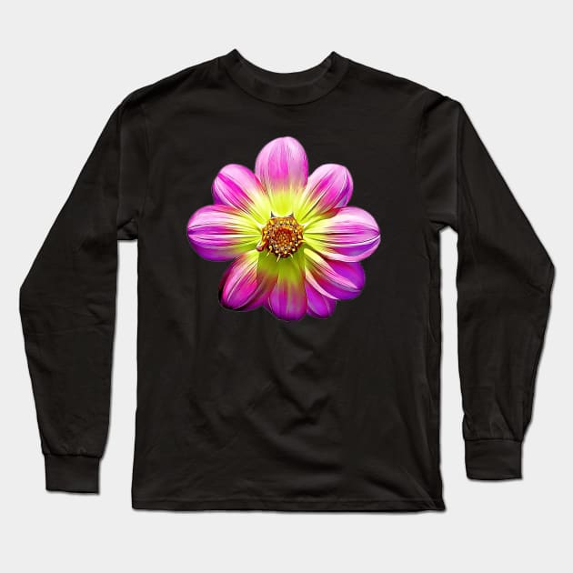 Dahlia Collarette Floral Painted Style Pattern Long Sleeve T-Shirt by BubbleMench